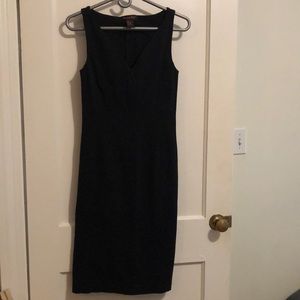 Little black dress v neck half zip in top past knees